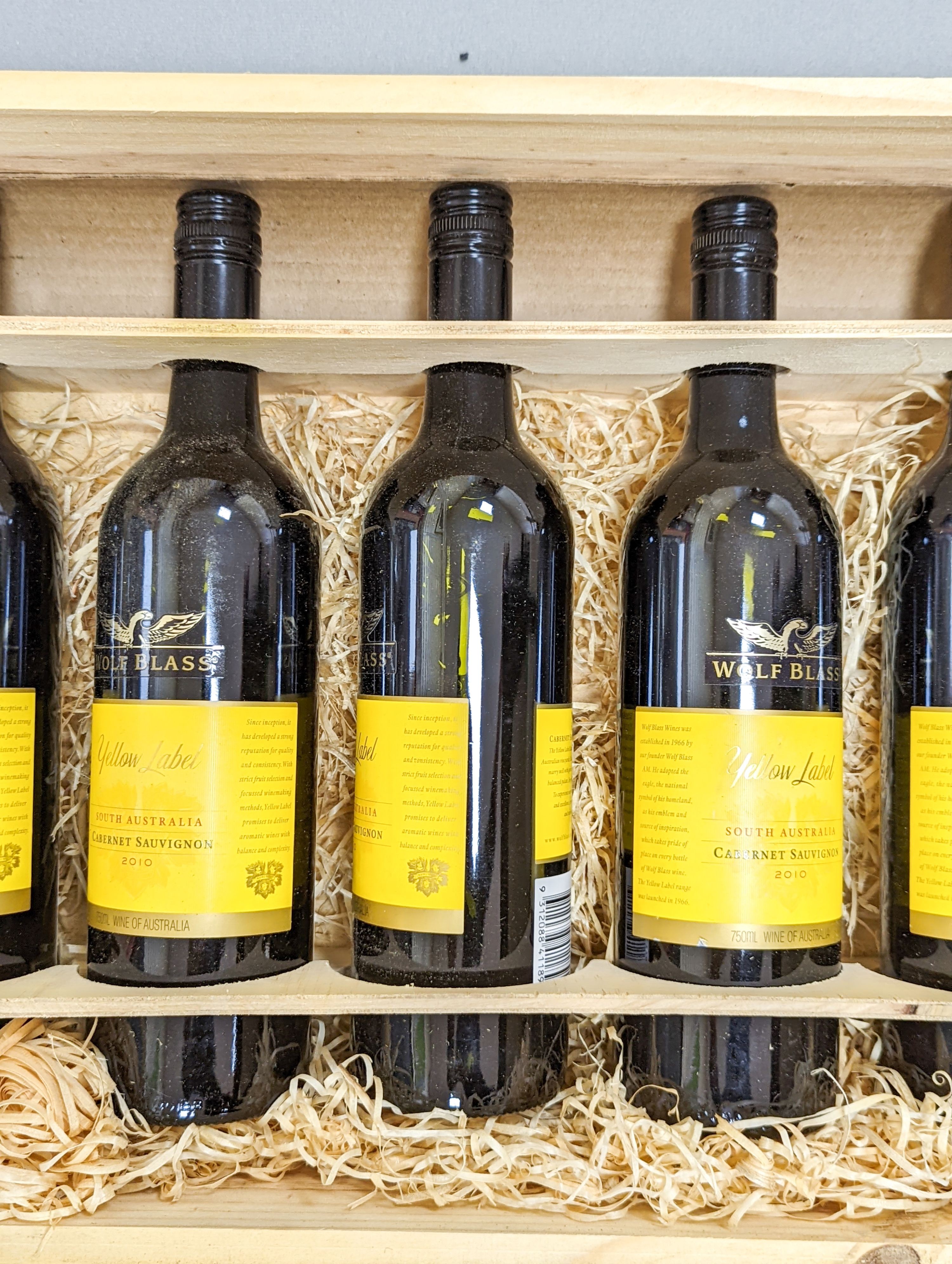 10 bottles of wine - 8 Wolf Blass yellow label Cabernet Sauvignon 2010, and two other bottles